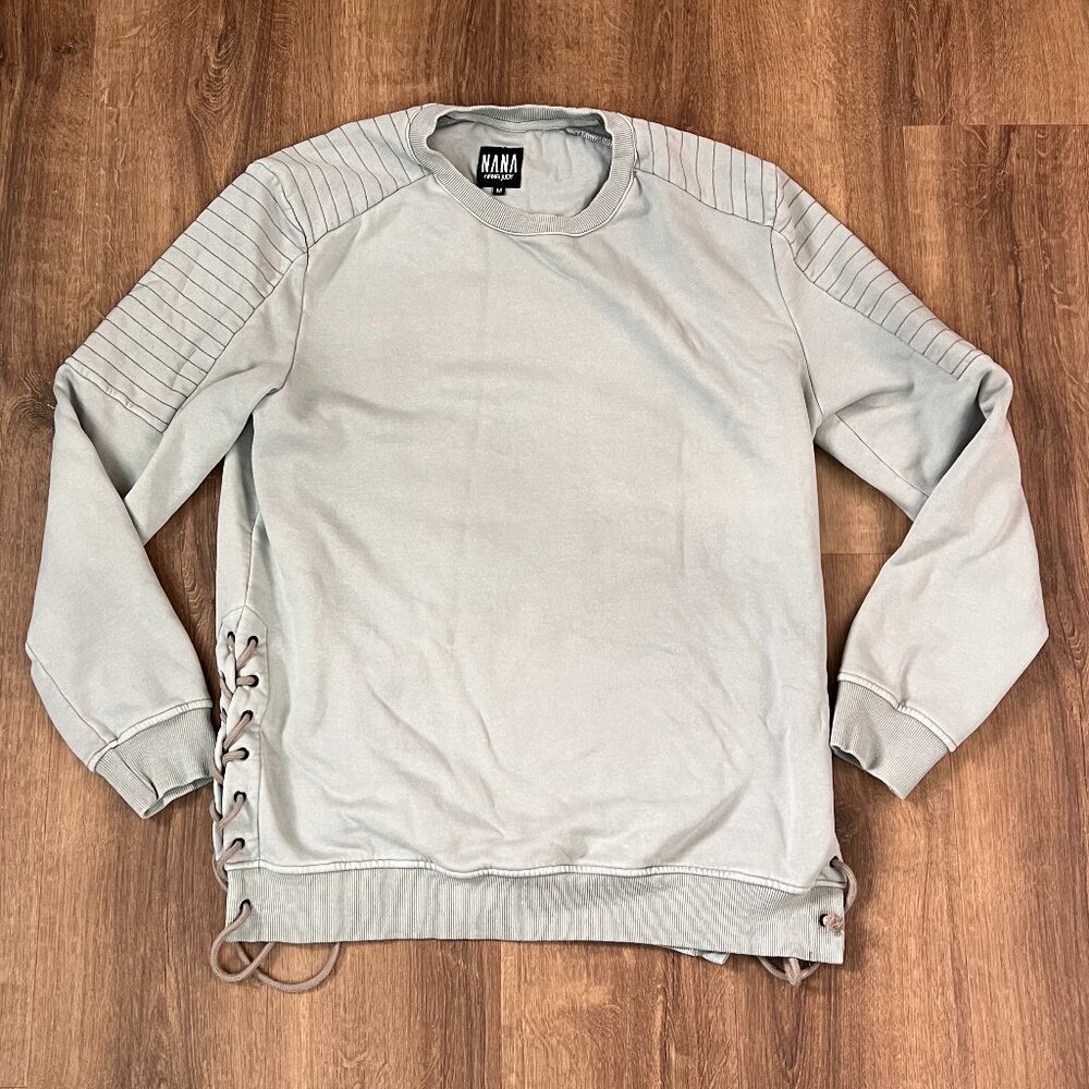 Nana Judy Crew Neck Beige Robbed Sweatshirt Side Laces Sz M